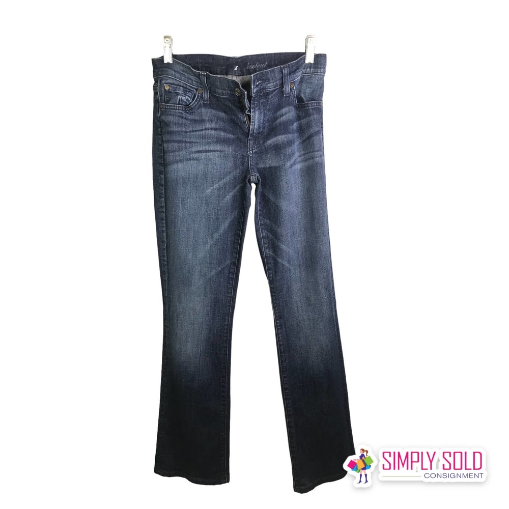 7 For All Mankind Women's Bootcut Jeans Mid-Rise Denim Pants Dark Wash Cotton 28